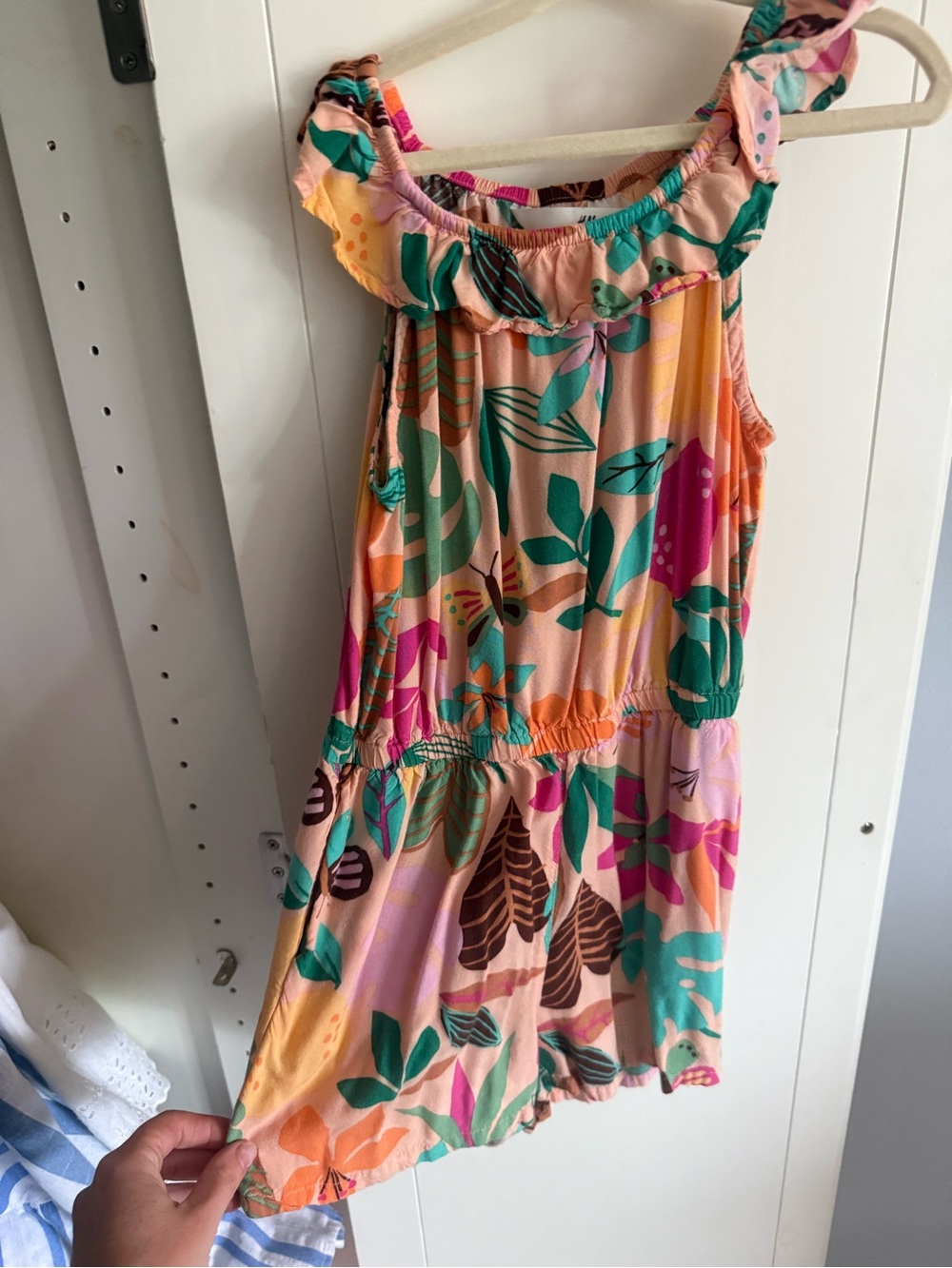 Girls' Peach Floral Ruffle Romper